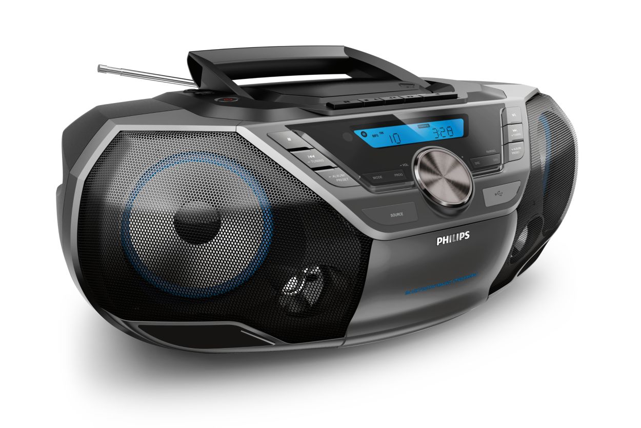 Philips Portable Boombox CD Player with Bluetooth, USB, Radio