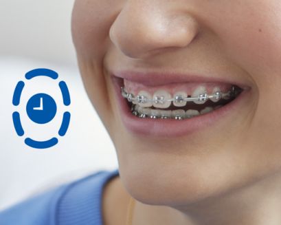 Timer icon on picture of patient.