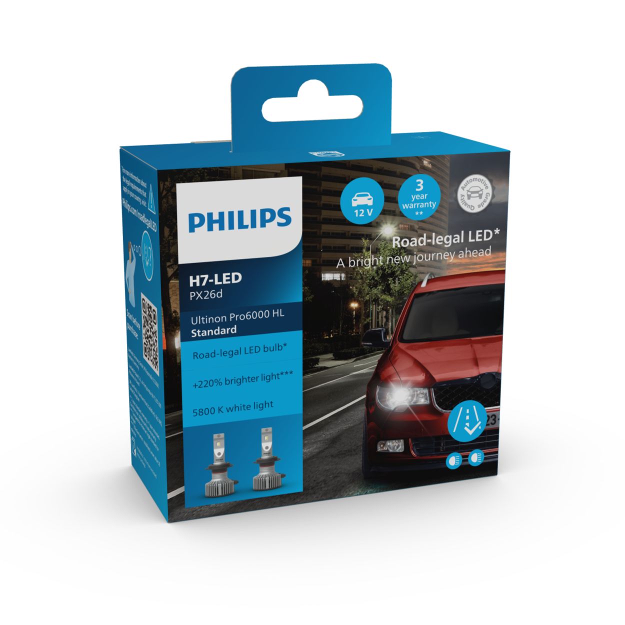 Philips H7-LED Ultinon Pro6000 Scheinwerferlampe 5800K mit Zulassung 2Stk.  +W5W XV 