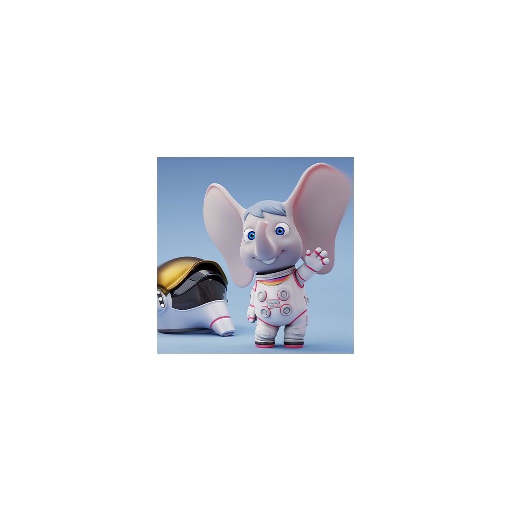 Der Elefant namens Ollie im Weltraumanzug.