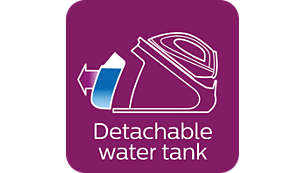 Bardzo duży, odłączany zbiornik wody o pojemności 2,2 l — idealny do prasowania dużej ilości ubrań