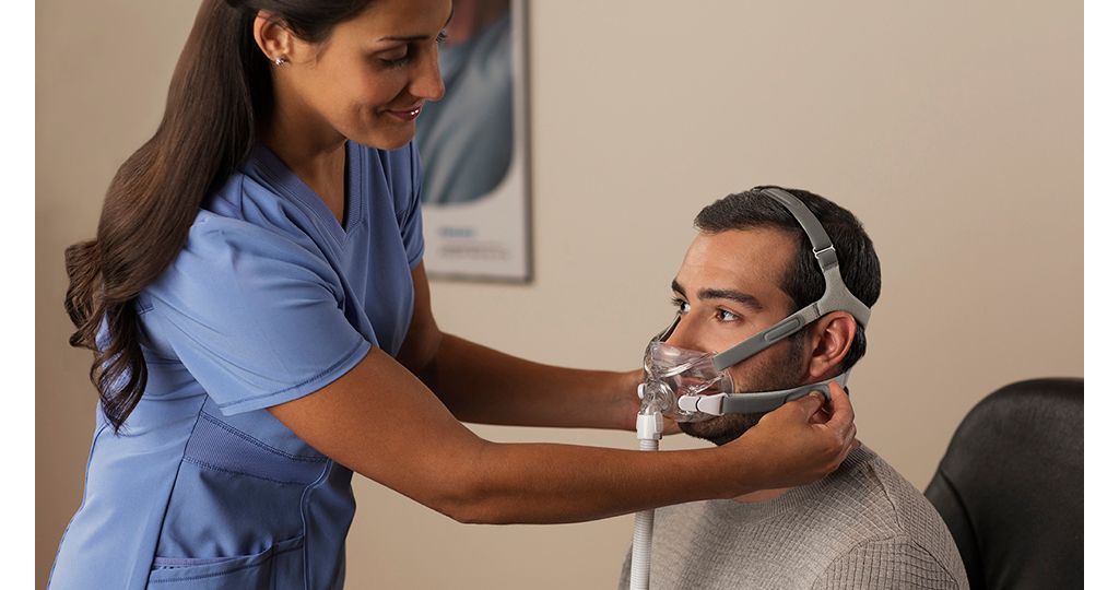 clinician fitting  patient with Amara View