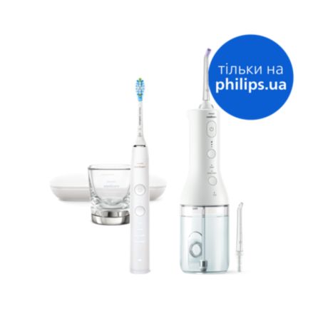 HX3886/41 Philips Sonicare набір: звукова зубна щітка та іригатор DiamondClean 9000 та Power Flosser серії 3000