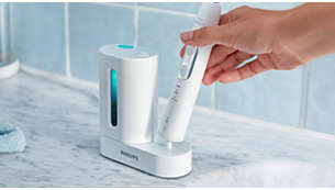 Charge your toothbrush while sanitizing your brush heads