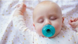 One piece, silicone Soothie pacifier helps calm babies