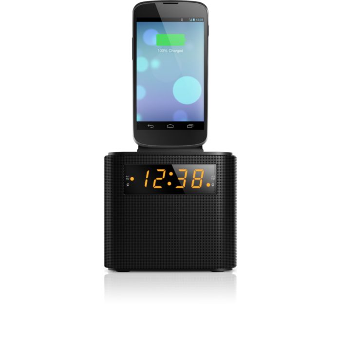 Wake up to FM radio and a smartphone fully charged