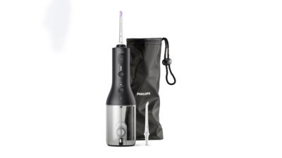 Philips Cordless Power Flosser 3000 oral irrigator with nozzle and travel pouch