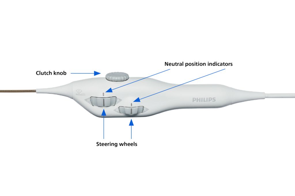 ergonomic handle designed for single-handed manipulation and four-way steering