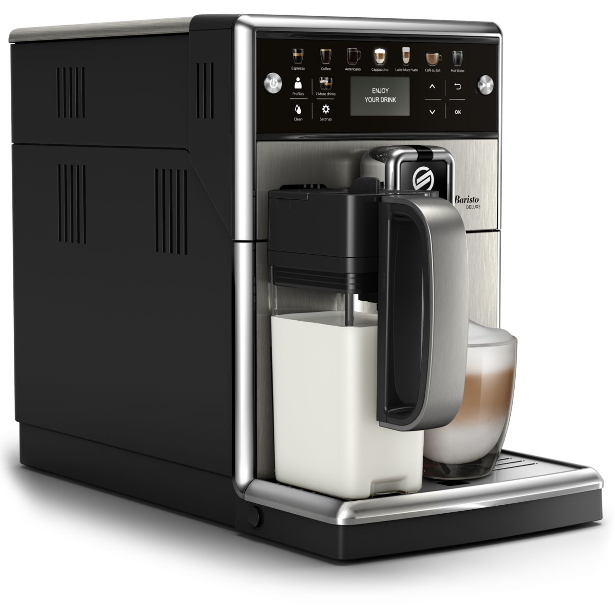  Saeco Xelsis SM7685 - Máquina de café expreso superautomática,  pantalla táctil, 8 perfiles, café con leche, acero inoxidable : Hogar y  Cocina