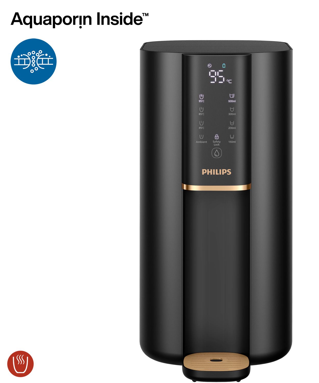 Purified water, ambient, 45°C, 85°C or 95°C