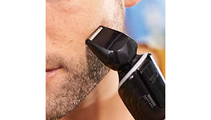 Shave small areas on your cheeks and chin with precision