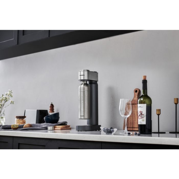 Philips GoZero ADD4905SV/10 - Machine à Eau Pétillante Avec Bouteille Acier Inox 1L, Gris Métallisé - 60L De Bulles Avec 1 Cartouche CO2
