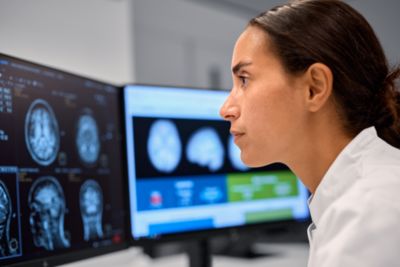 MR technologist reviewing images