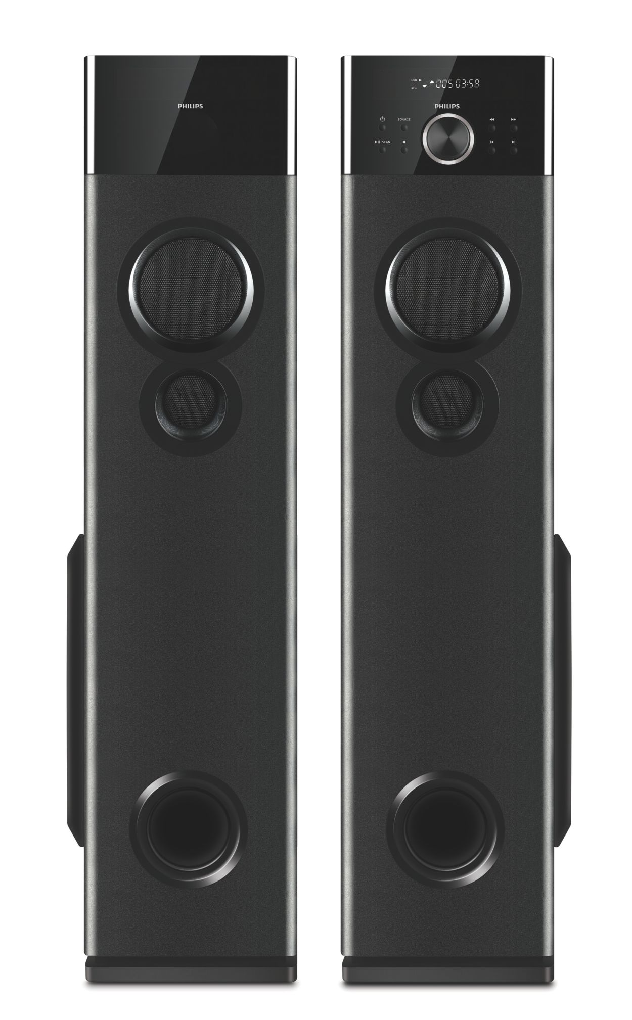 Multimedia tower speakers with wireless microphone