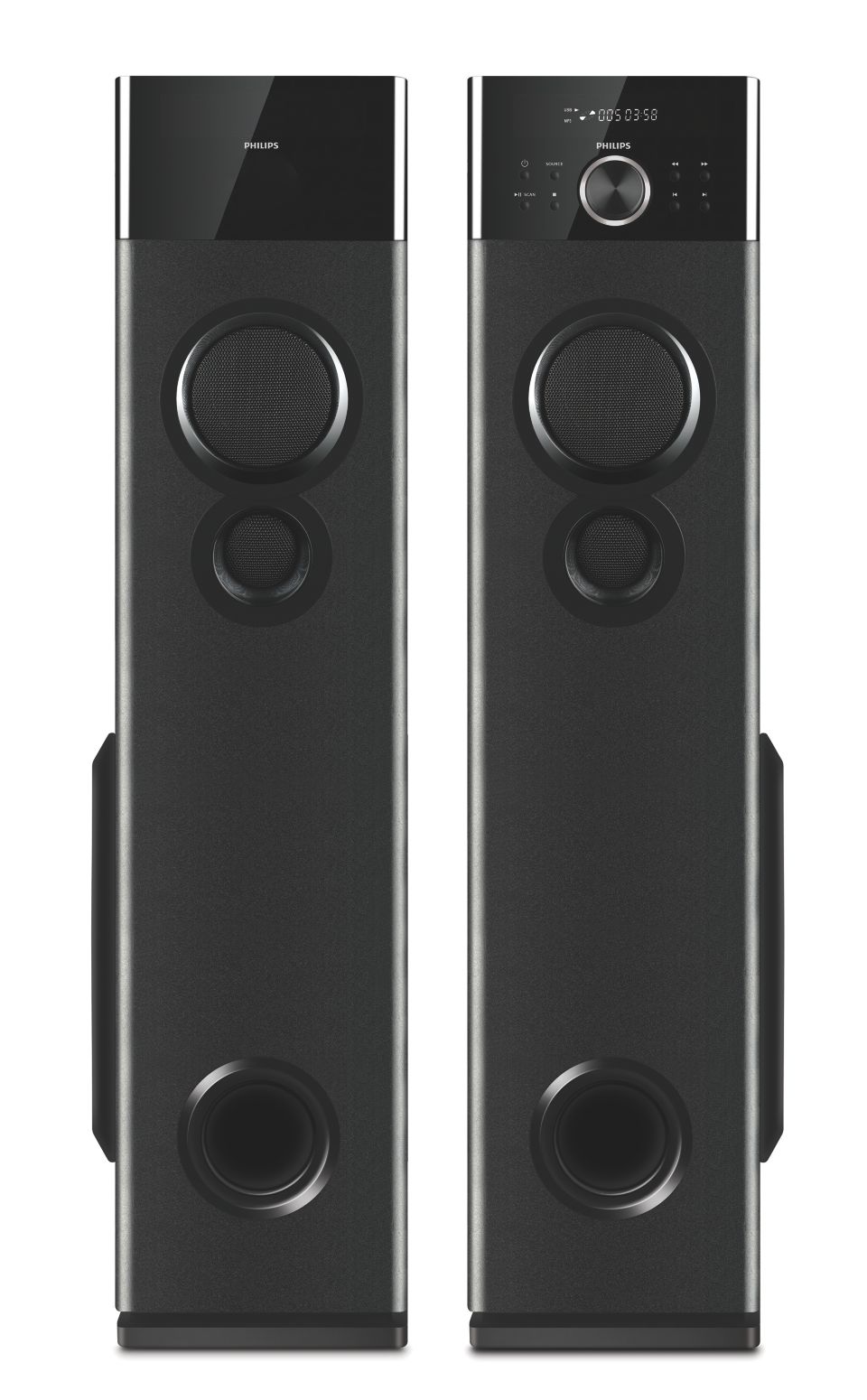 Multimedia tower speakers with wireless microphone