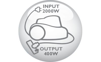 2000 W variklis generuoja maks. 400 W siurbimo galią