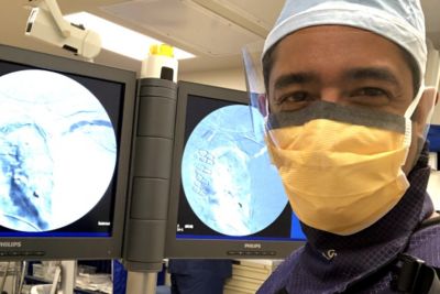 Dr Atul Gupta in an interventional radiologist lab