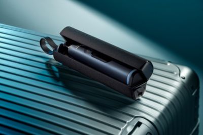 A sleek rechargeable travel case supports oral care on the go