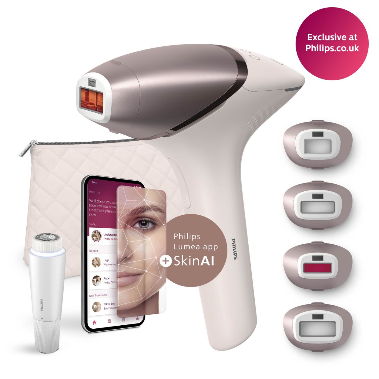 IPL hair removal device with SenseIQ for face & body