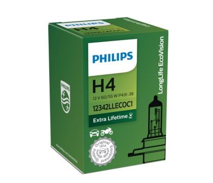 PAIR) Philips H4 Eco Vision Long Life Halogen Bulbs