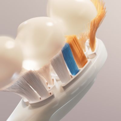 An A3 brush head splaying around teeth