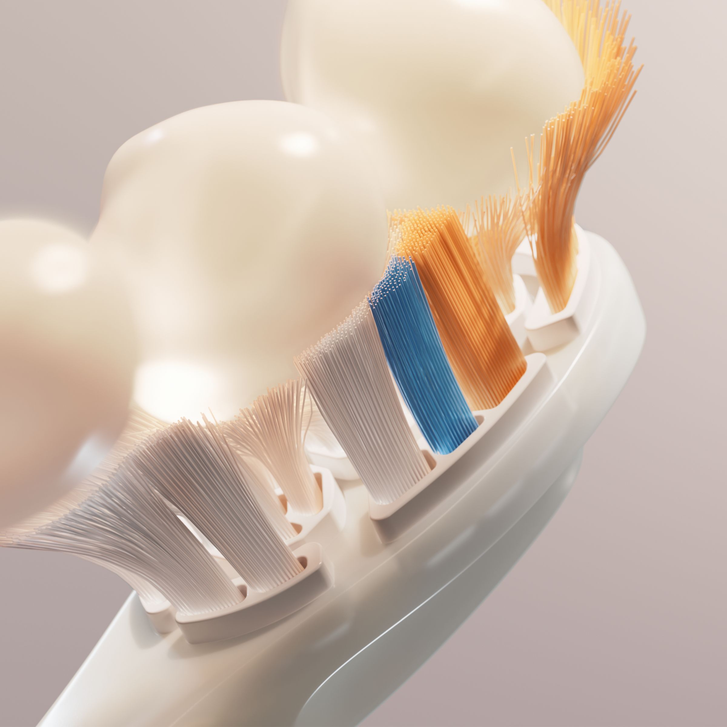 Close up of All-in-One brush head brushing teeth