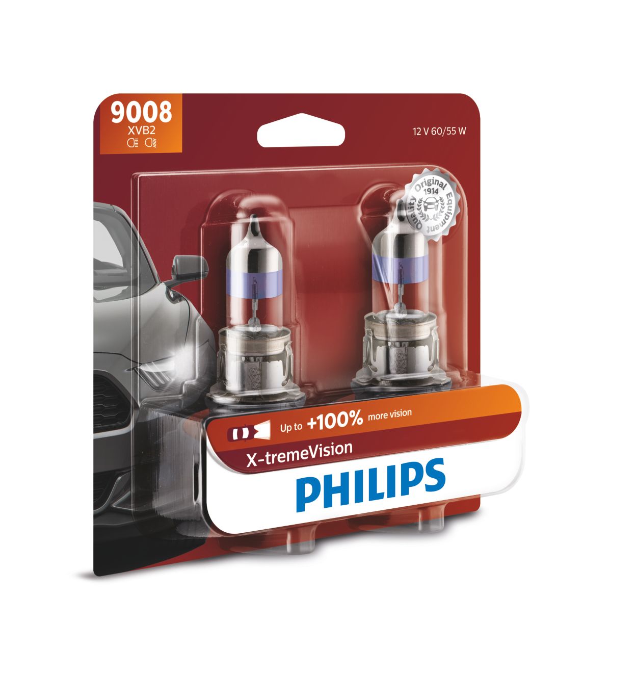 PHILIPS X-treme Vision +130% Headlight Bulbs (Pack of 2) (H4 60/55W)