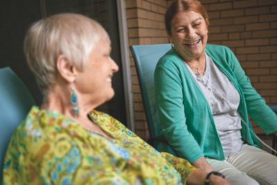 S&RC COPD Patient, Kathy and friend talking and laughing