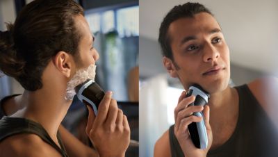 Afeitado en seco y húmedo en el lavamanos o en la ducha