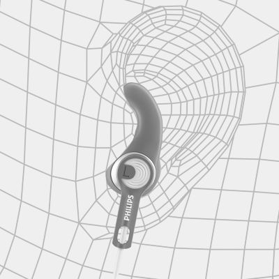 C-shaped ear tip secures the headphones in place