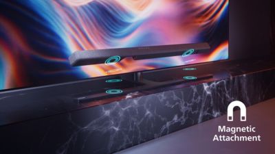 マグネット着脱式。シームレスにフィットし、パワフルなサウンドを実現