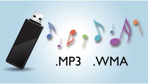 Слушайте музыку MP3/WMA с портативных устройств USB