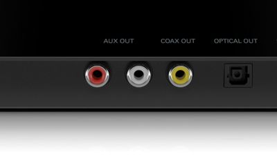 Flexible output: (Analogue) AUX out, (Digital) COAX and OPTIC