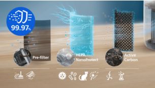 Bộ lọc HEPA 3 lớp lọc được 99,97% c&aacute;c hạt si&ecirc;u mịn