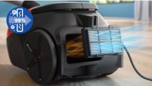 HEPA filter system captures 99.9%* of particles