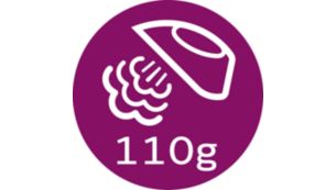 高达 110 克* 蒸汽束喷射，可去除顽固皱褶