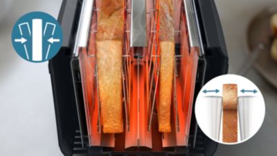 Enakomerno popečen kruh v 2 velikih odprtinah, samodejnoa postavitev na sredo