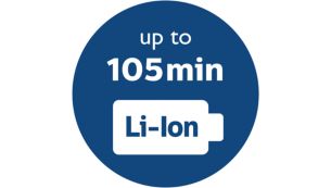 Puissante batterie Li-ion offrant 105 min d'autonomie