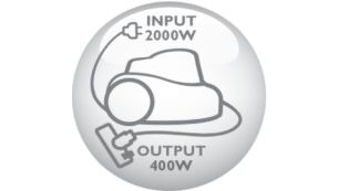 2000 Watt motor generating max. 400 Watt suction power