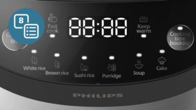 8 iepriekš iestatītas programmas rīsiem un citiem ēdieniem