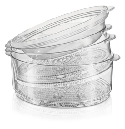 Recipientes empilháveis para cozimento a vapor para armazenamento compacto