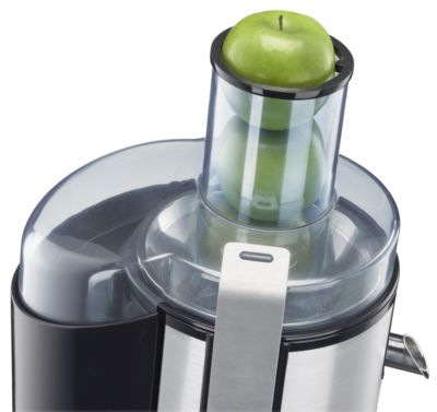 O bocal de alimentação extralargo absorve até frutas, legumes e verduras inteiros ou em grandes pedaços