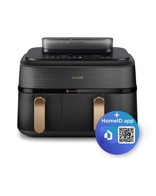 Airfryer, air fryer, dual basket, steam, RapidAir Plus, 5000 Series, NA552, NA552_00, NA552/00, NA552_09, NA552/09, stainless black and copper​