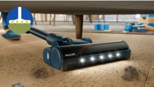 El cepillo TriActive multiLED gu&iacute;a con luz en todos los tipos de suelos