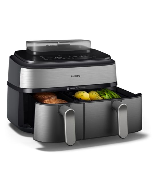 Airfryer, air fryer, dual basket, steam, RapidAir Plus, 5000 Series, NA555, NA555_00, NA555/00, NA555_09, NA555/09, stainless steel​