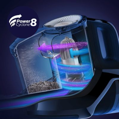 „PowerCyclone 8“ yra mūsų galingiausia technologija be maišelio