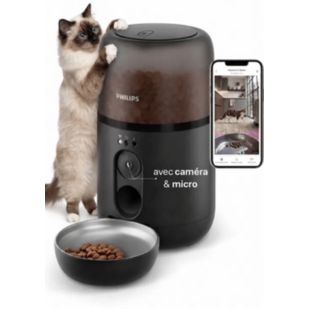 Gamelle automatique pour chat Philips - distributeur de croquettes connect&eacute;, noir