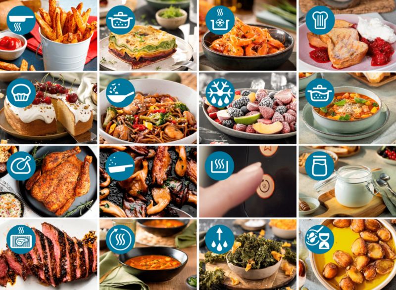Grid of dishes that can be cooked with the 16 cooking functions of the Philips Airfryer