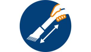 Kahvaan integroitu pehme&auml; harja on helppo ottaa k&auml;ytt&ouml;&ouml;n