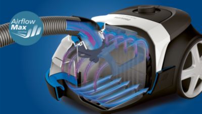 Uzlabota AirflowMax tehnoloģija lielai sūkšanas jaudai